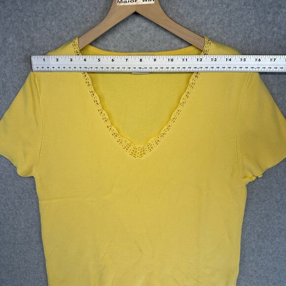 Faded Glory Stretch Top Womens Size XL 16-18 Yellow Pullover V-Neck Short Sleeve - Picture 9 of 11